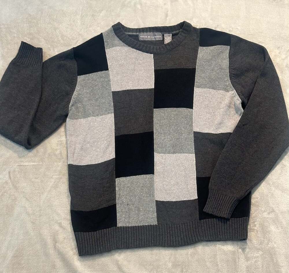 Oscar De La Renta Colorblock Sweater Size L Gray Black Pullover